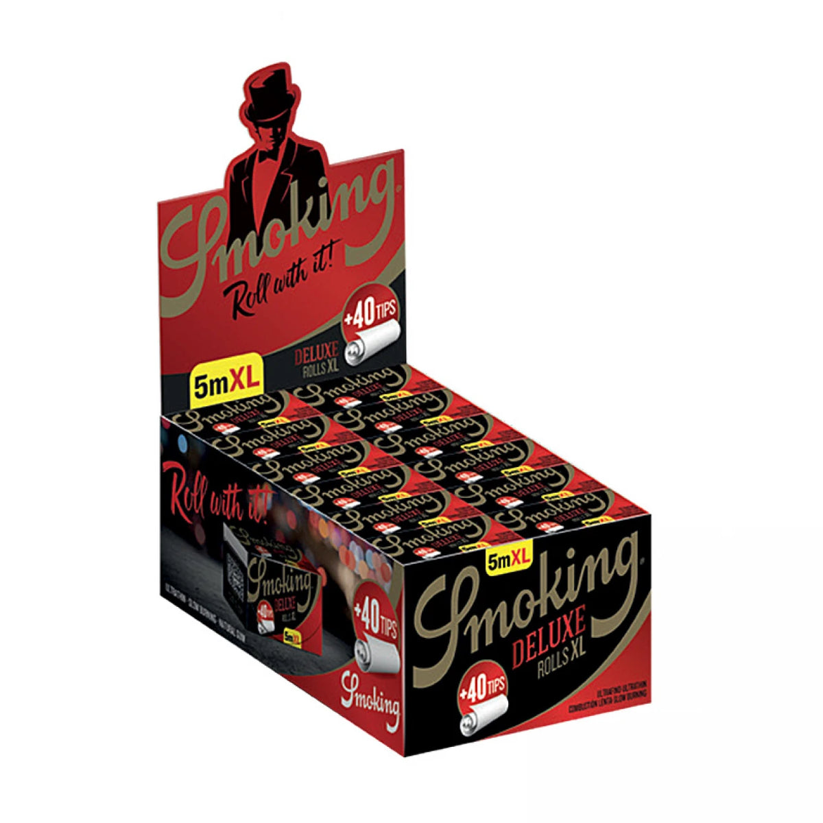 Foite Smoking Deluxe XL Rola 5m + 40 Filtre Carton - Set 24 Bucati
